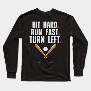 Baseball BAT Hit Hard Run Fast Turn Left Funny VINTAGE Long Sleeve T-Shirt